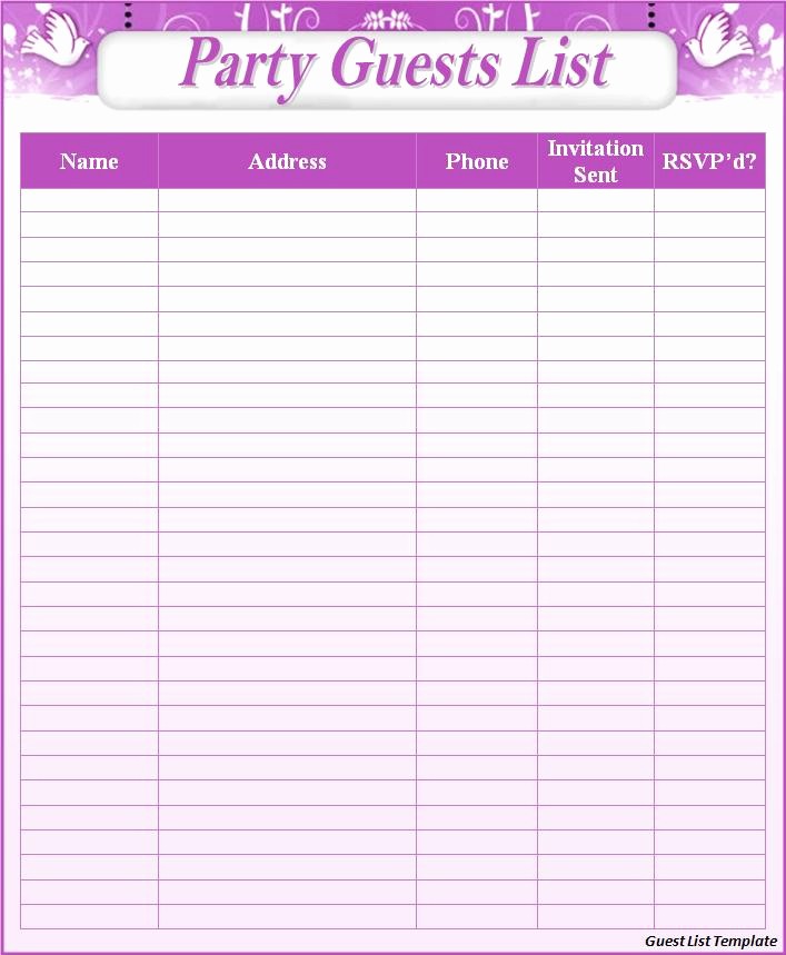 Excel Party Guest List Template Lovely Guest List Template Word Excel formats