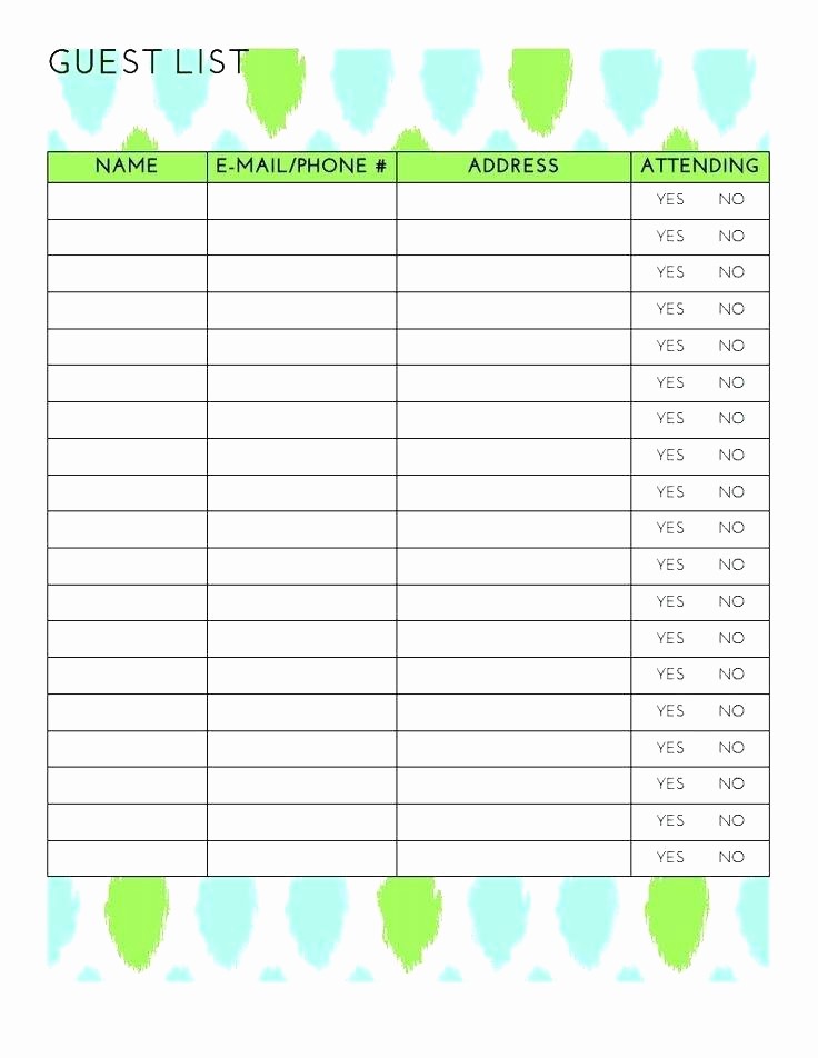 Excel Party Guest List Template Luxury Excel Guest List Template Guest List Template Excel List