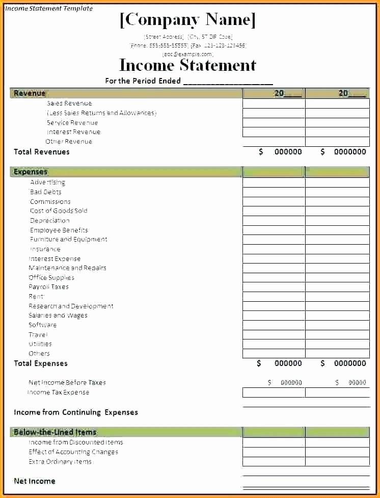 Excel Profit and Loss Statement New Profit and Loss Statement Excel Template In E Statement