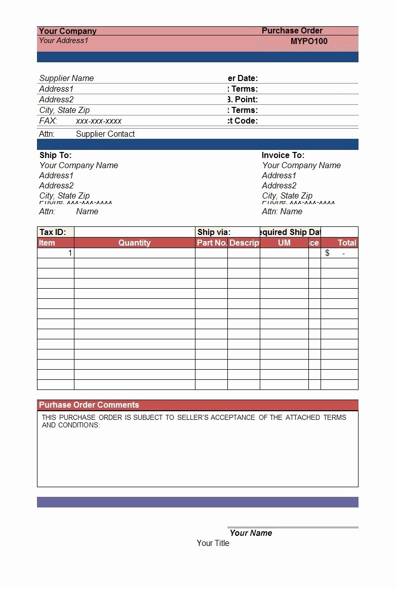 Excel Purchase order Template Free Best Of Purchase order Template
