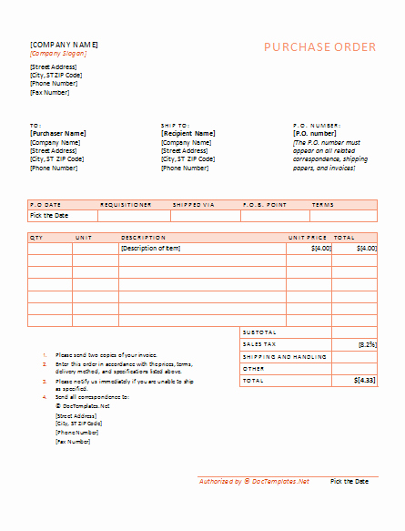 Excel Purchase order Template Free Elegant 40 Free Purchase order Templates forms