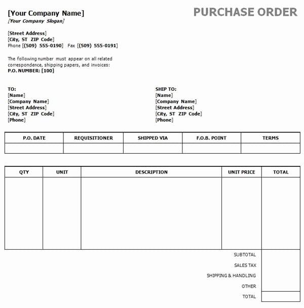 Excel Purchase order Template Free Fresh 6 Free Purchase order Templates Excel Pdf formats