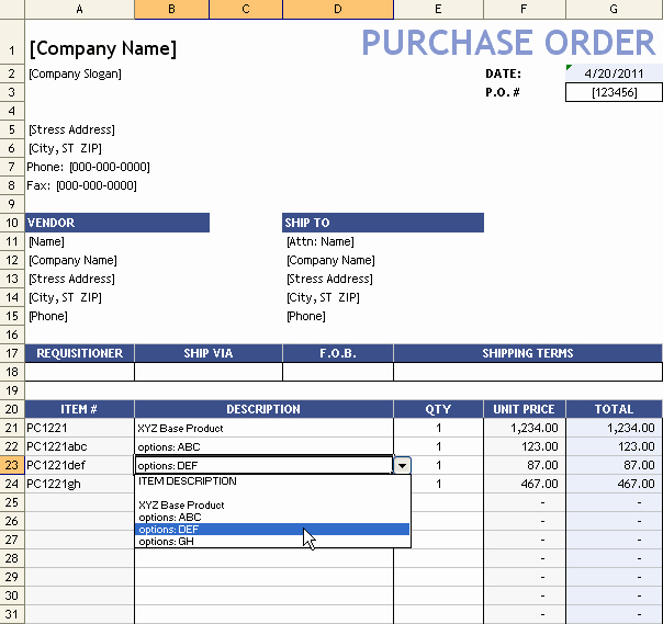 Excel Purchase order Template Free Fresh Purchase order with Price List