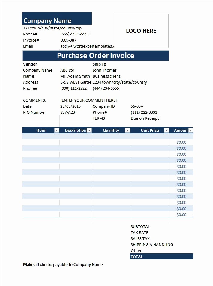 Excel Purchase order Template Free New Purchase order Template Excel