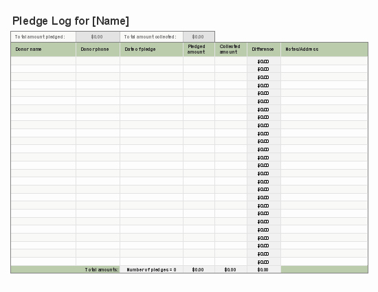 Excel Spreadsheet for Church Contributions Beautiful Donation Pledge Log