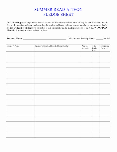 Excel Spreadsheet for Church Contributions Best Of Read A Thon Pledge form and Book List