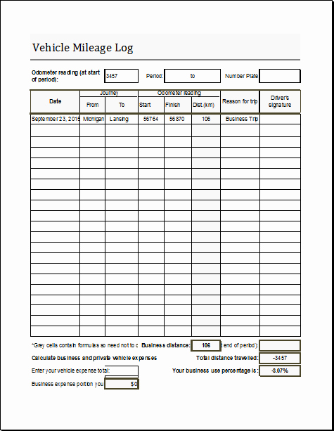 Excel Spreadsheet for Mileage Log Elegant Vehicle Mileage Log Book Template for Excel