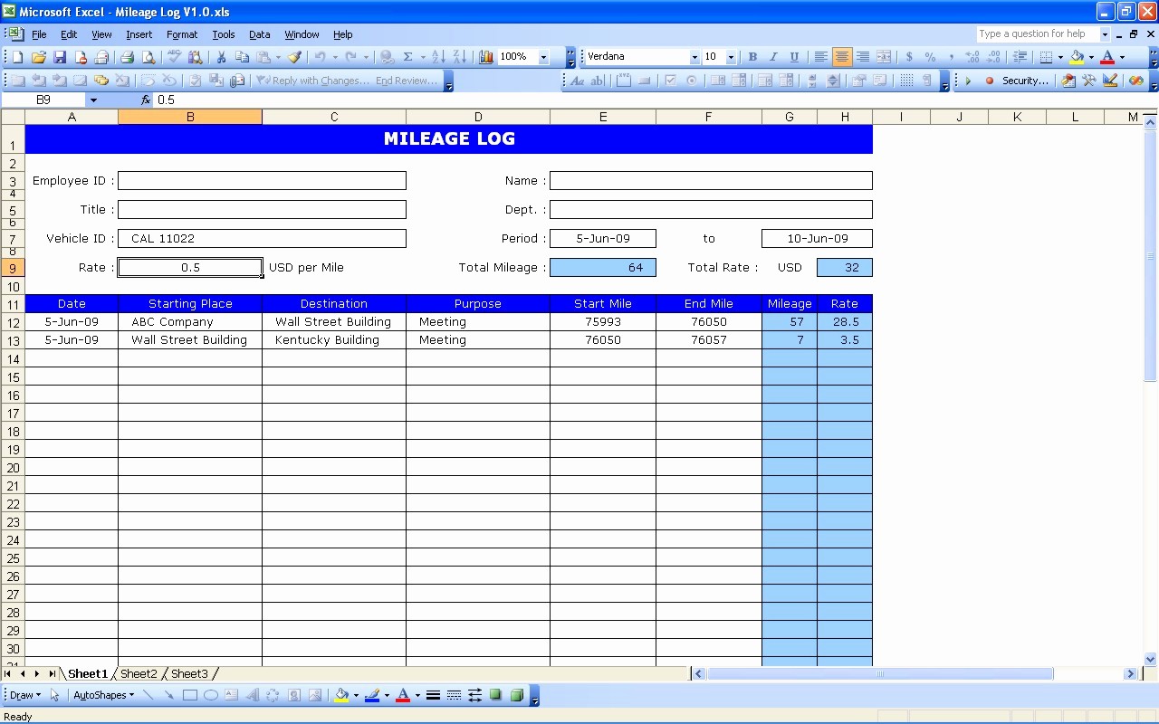 Excel Spreadsheet for Mileage Log Inspirational 4 Excel Mileage Log Templates Excel Xlts