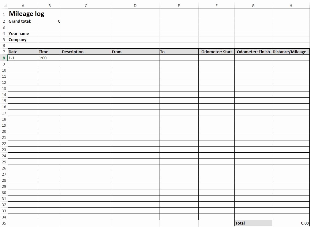 Excel Spreadsheet for Mileage Log New 10 Best S Of Irs Mileage Log form Free Printable