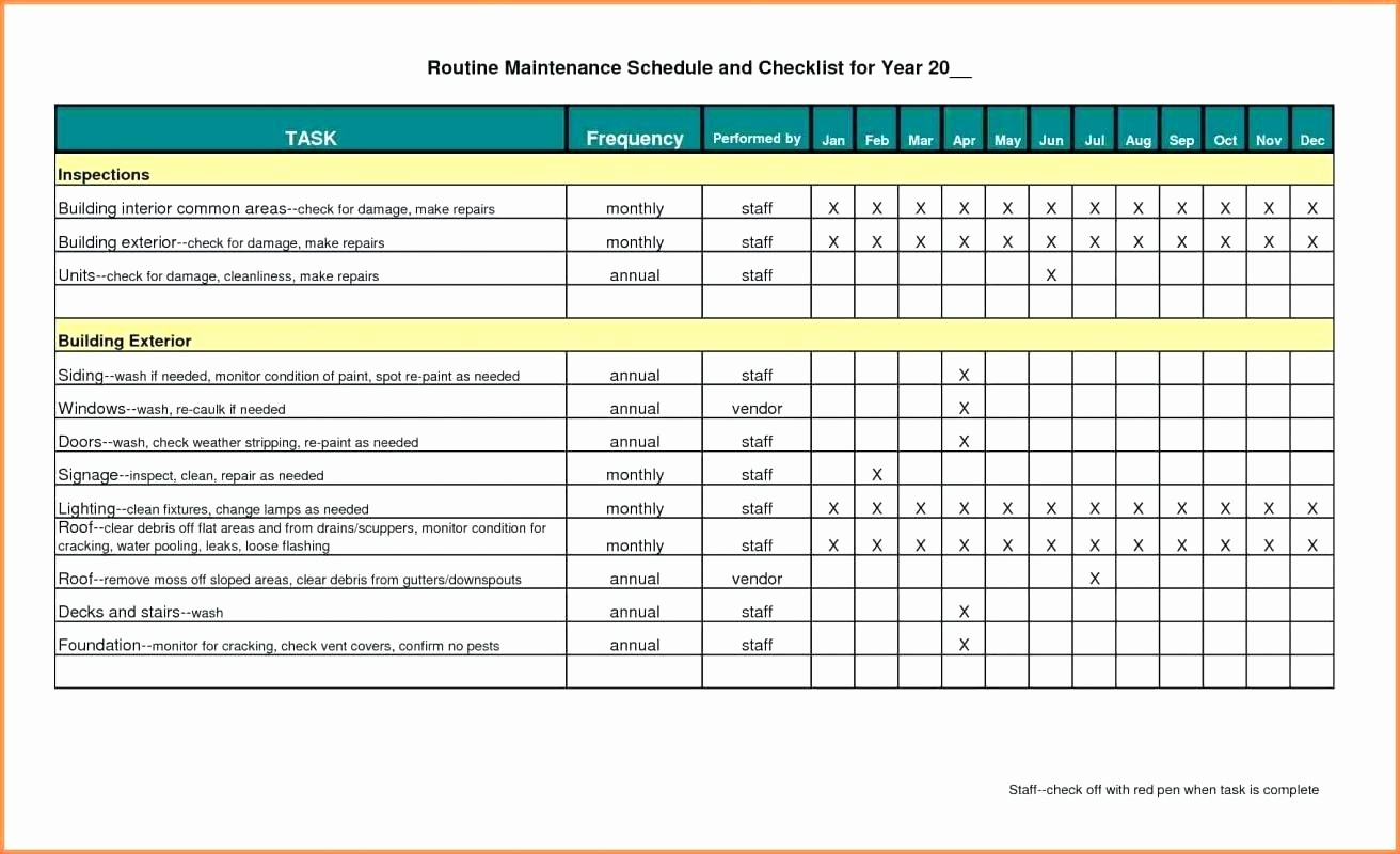 Excel Spreadsheet Template for Scheduling Fresh Preventive Maintenance Spreadsheet Template