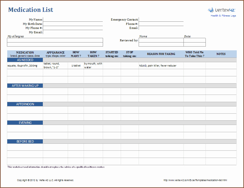 Excel Template for Medication Schedule Beautiful 7 Medication List Template
