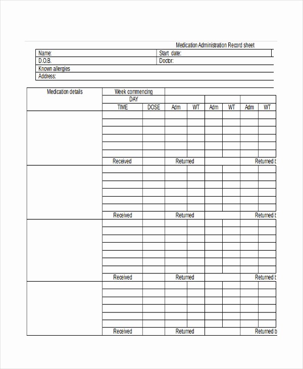 Excel Template for Medication Schedule Beautiful Medication Record Sheet