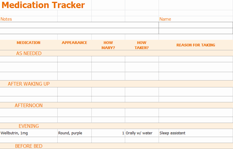 Excel Template for Medication Schedule Beautiful Medication Tracker Template