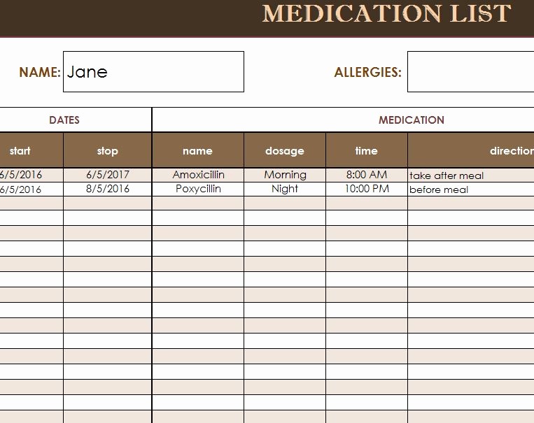 Excel Template for Medication Schedule Best Of Medication List Template My Excel Templates