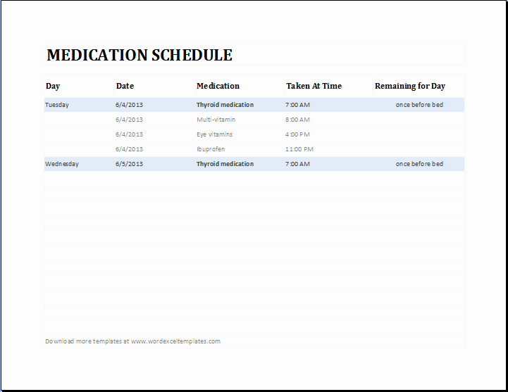 Excel Template for Medication Schedule Elegant Daily Medication Schedule Template Ms Excel