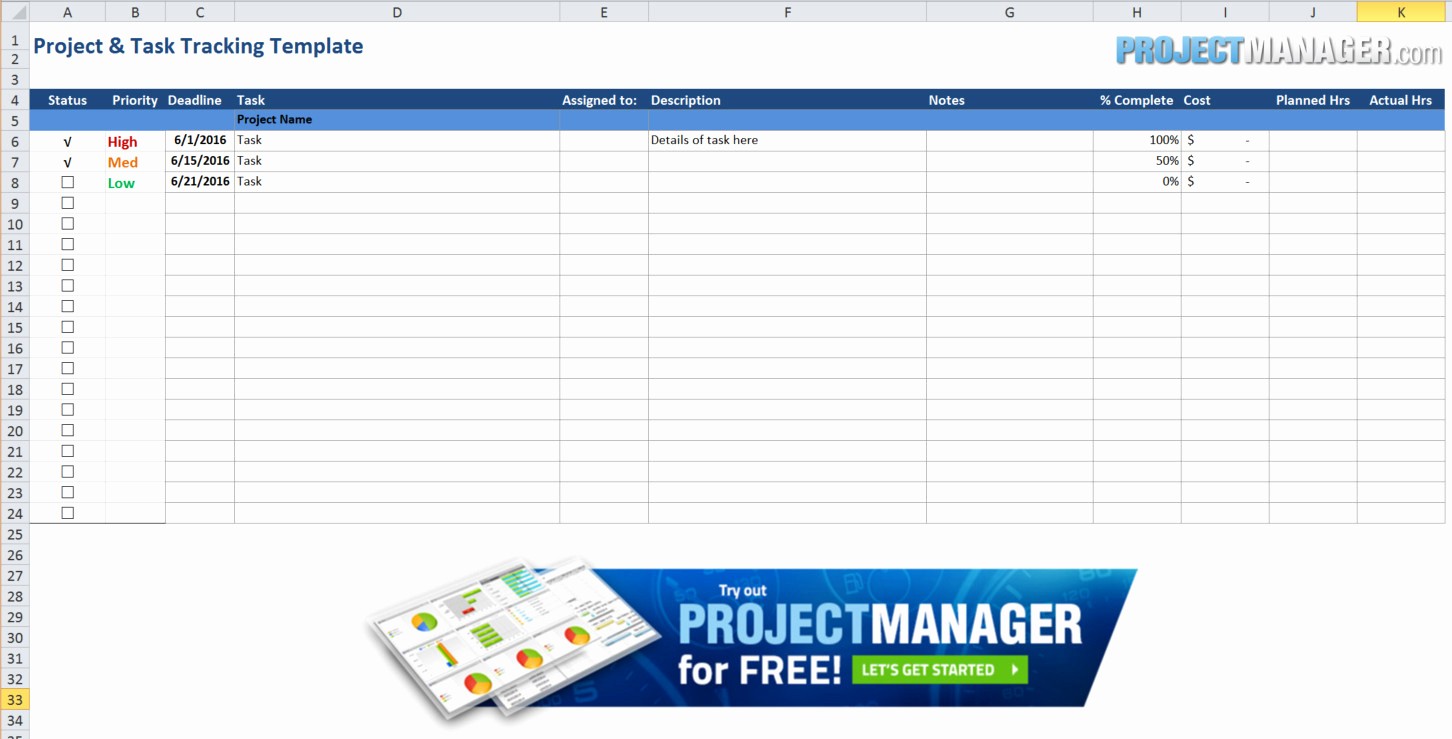 Excel Template for Tracking Tasks New Guide to Excel Project Management Projectmanager