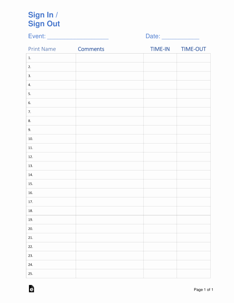 Excel Template Sign In Sheet Inspirational Free Sign In Sign Up Sheet Templates Pdf