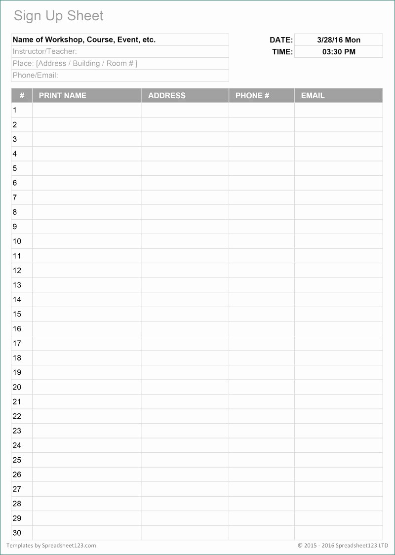 Excel Template Sign In Sheet Inspirational Sign In Sheet Templates Alive Printable Sign Up Worksheets