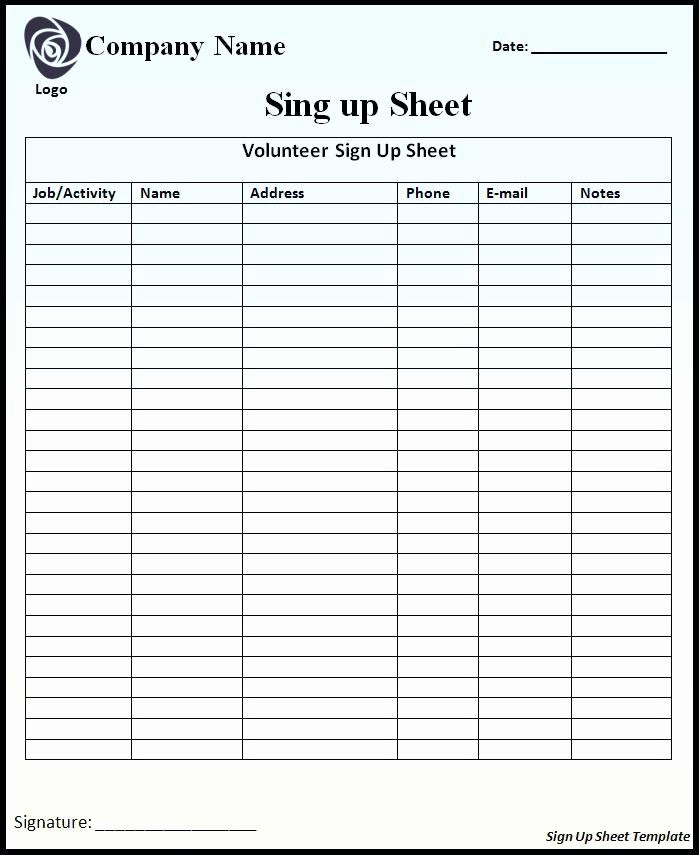 Excel Template Sign In Sheet Luxury Sign Up Sheet Template Excel Printable In Templates Free