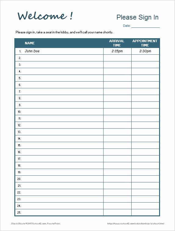Excel Template Sign In Sheet New Printable Sign In Sheet