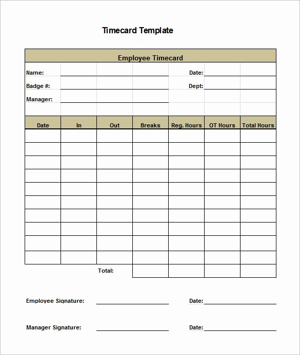 Excel Time Card Template Free Luxury 7 Printable Time Card Templates Doc Excel Pdf