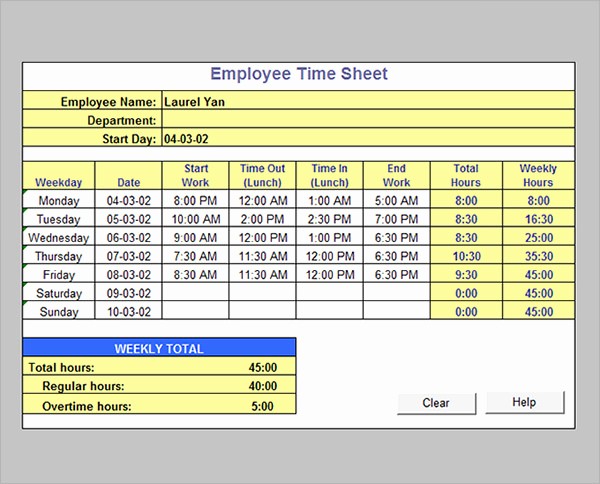 50 Excel Timesheet For Multiple Employees