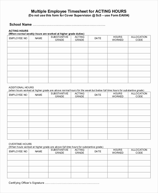 Excel Timesheet Template Multiple Employees Elegant 28 Printable Timesheet Templates