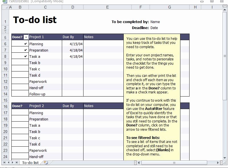 Excel to Do List Template New to Do List Template to Do List Templates