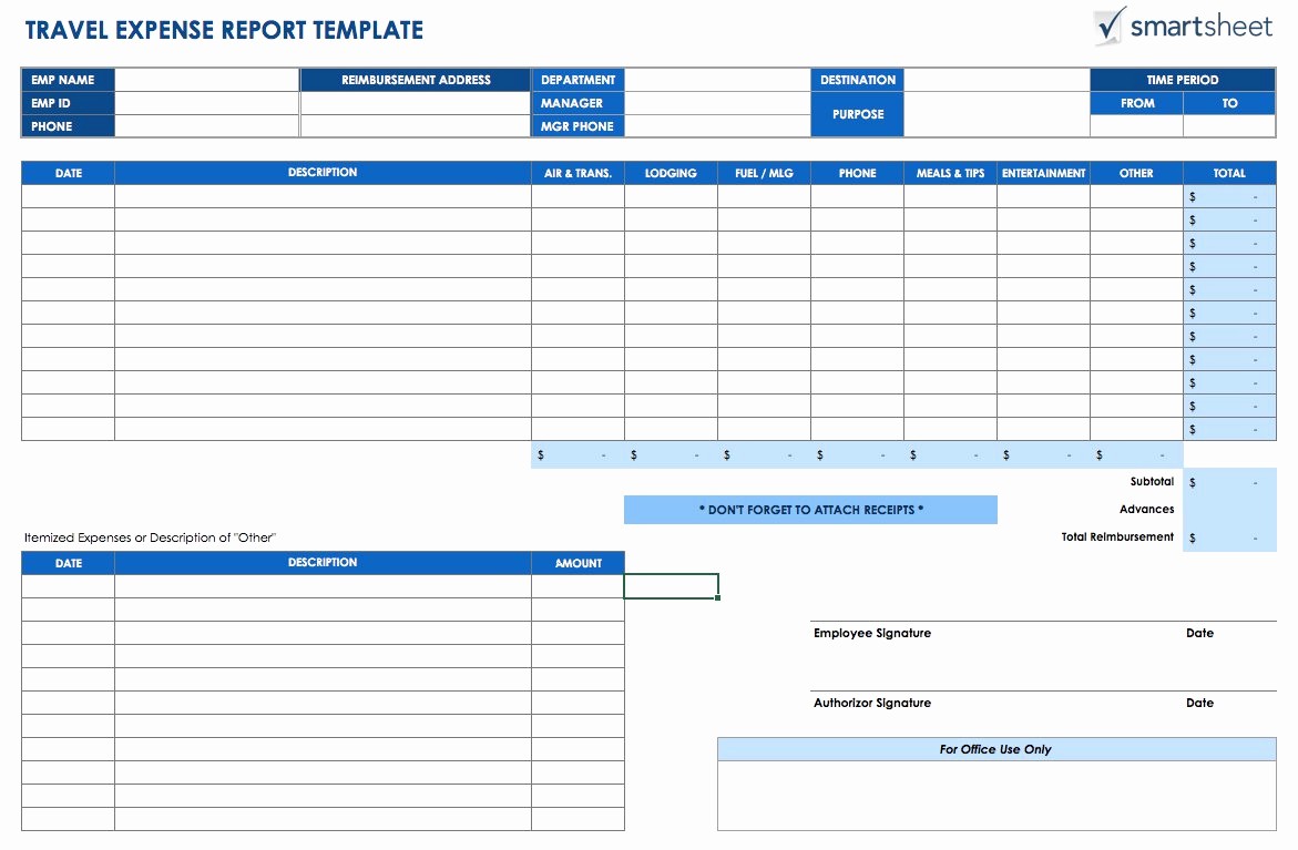 Excel Travel Expense Report Template Lovely Free Expense Report Templates Smartsheet