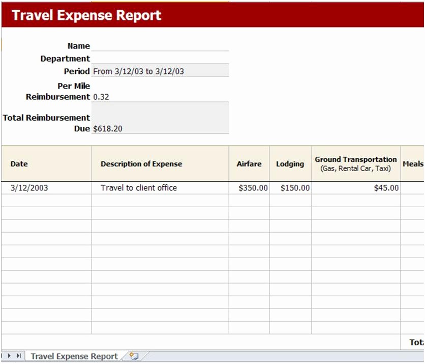 Excel Travel Expense Report Template Lovely Travel Expense Reimbursement form Excel Template