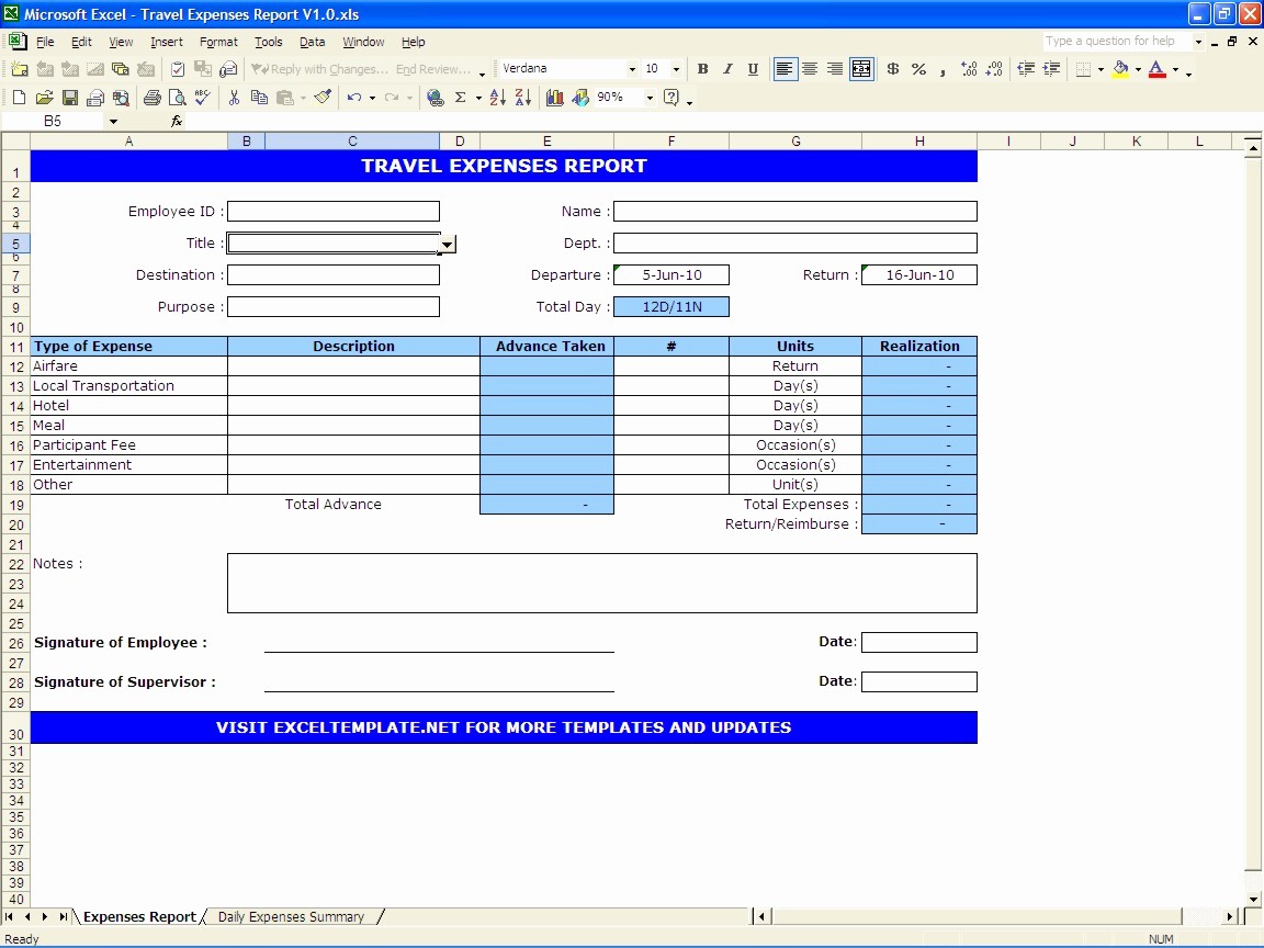 Excel Travel Expense Report Template New Travel Expenses Report