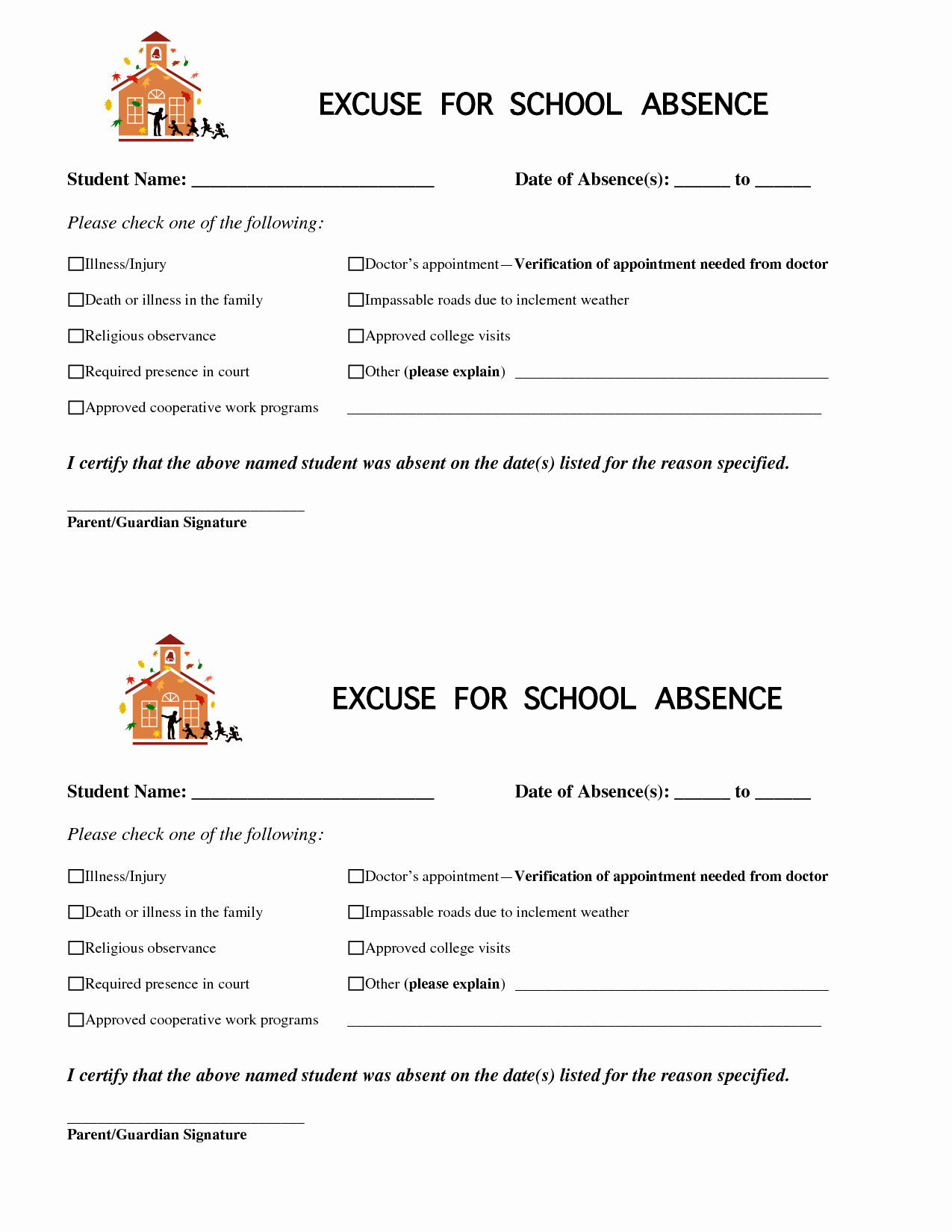 Excuse Absence From School Letter Inspirational 8 Best Of Printable for School Absence Excuses
