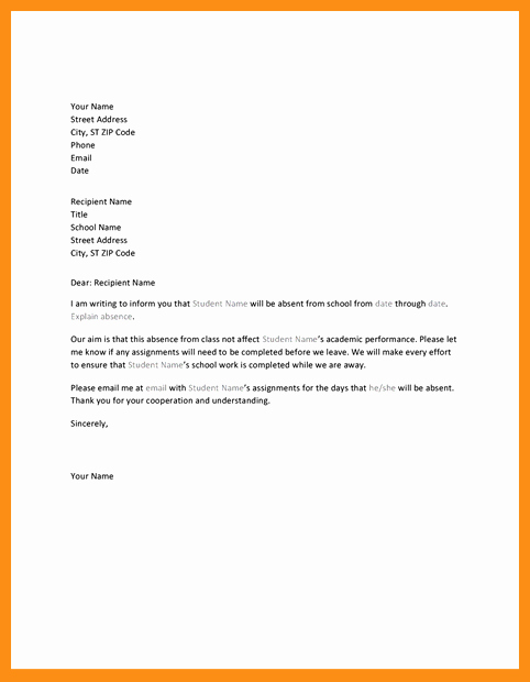 Excuse Absence Letter for School Beautiful 4 5 Sample Of An Excuse Letter for School