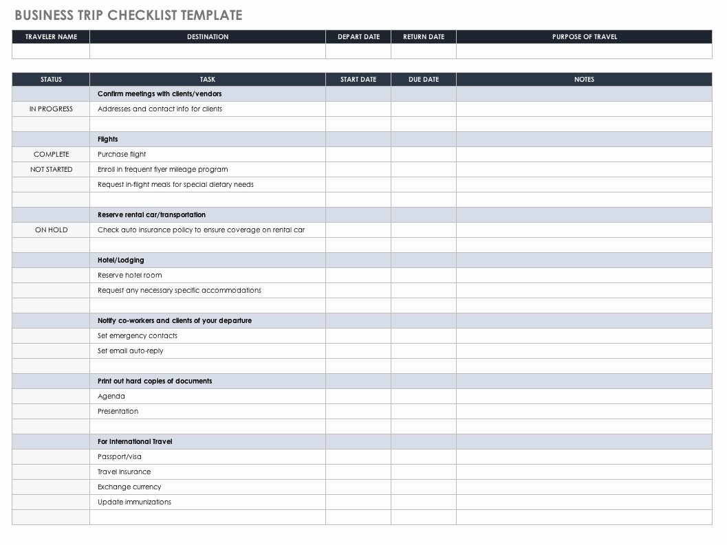 executive assistant travel itinerary template