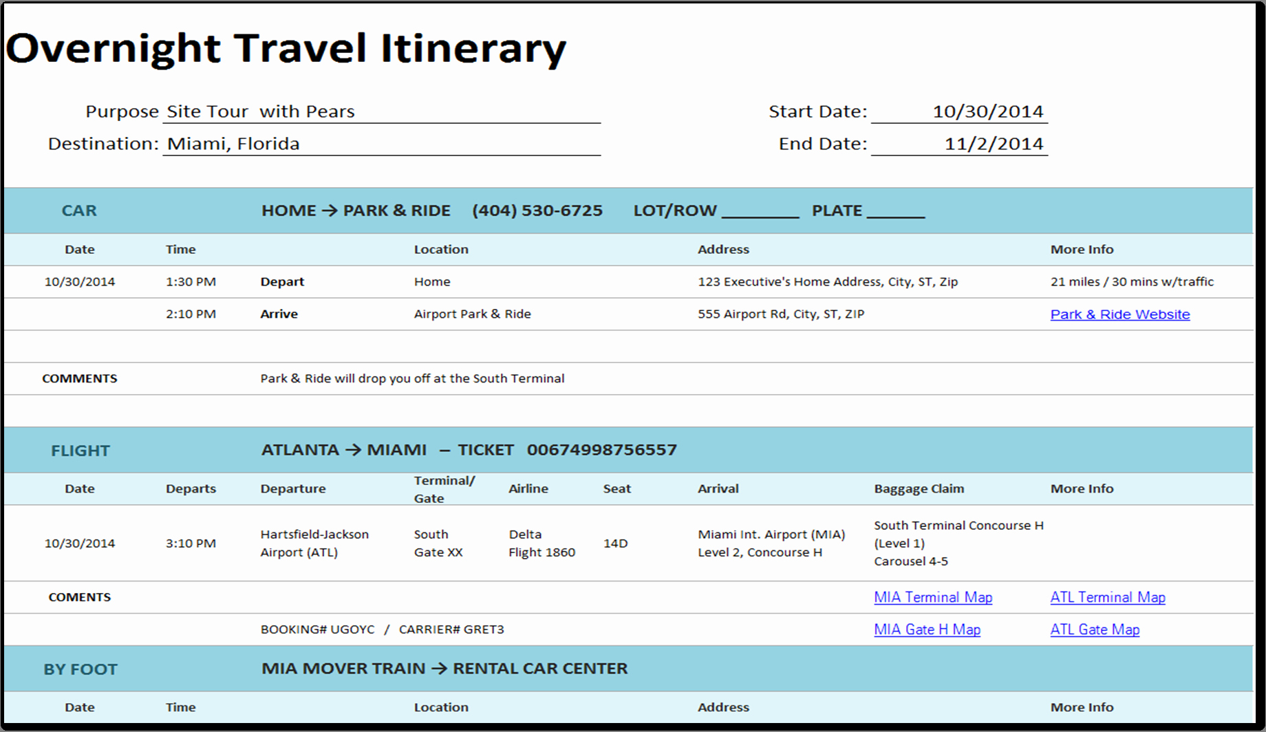 50 Executive Assistant Travel Itinerary Template