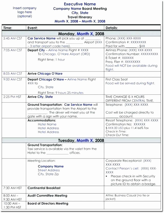 Executive assistant Travel Itinerary Template Unique Executive assistant Travel Itinerary Template Free Travel