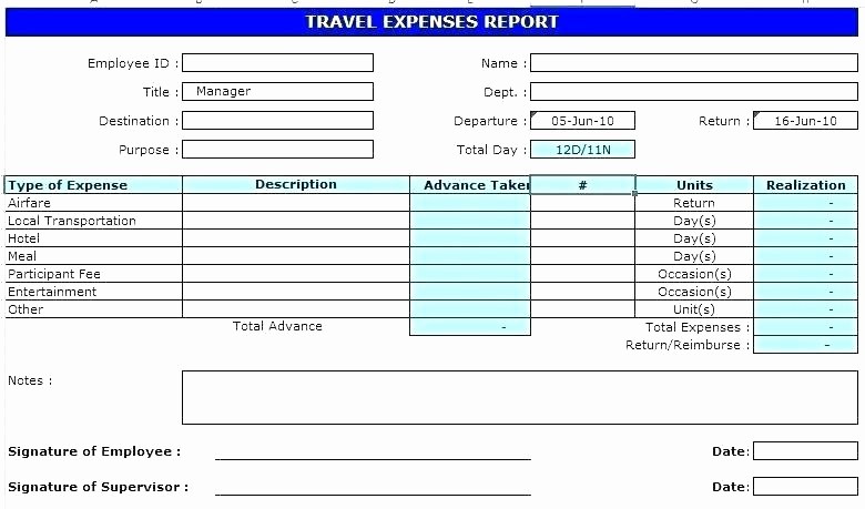 Expense Report Template Excel 2010 Elegant Travel Expense form Excel Travel Expenses form Template