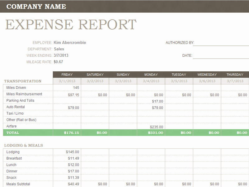 Expense Report Template Excel Free Awesome Weekly Expense Report for Microsoft Excel