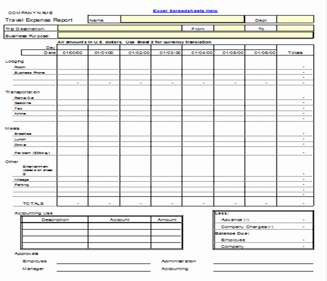 Expense Report Template Excel Free Beautiful Excel Spreadsheets Help Travel Expense Report Template