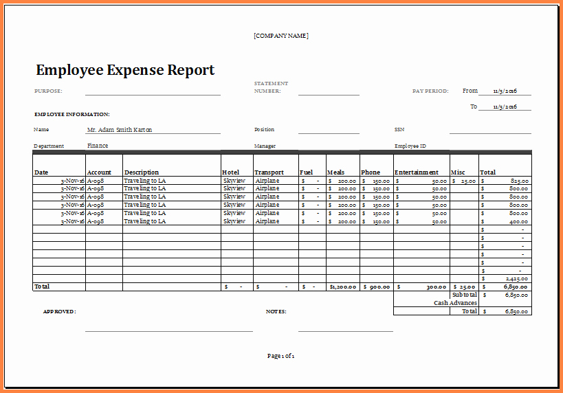Expense Report Template Excel Free New 6 Expense Report Spreadsheet Template