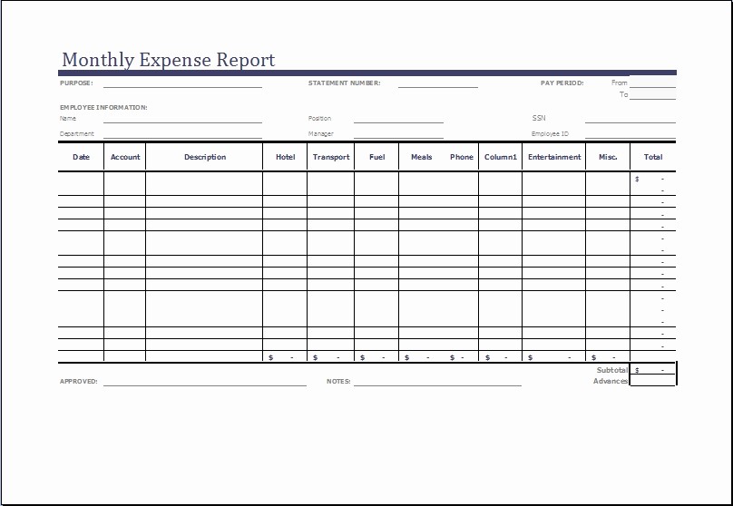 Expense Report Template Excel Free New Expense Report Template Excel