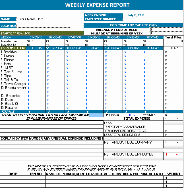 Expense Report Template Excel Free Unique Ms Excel Weekly Expense Report