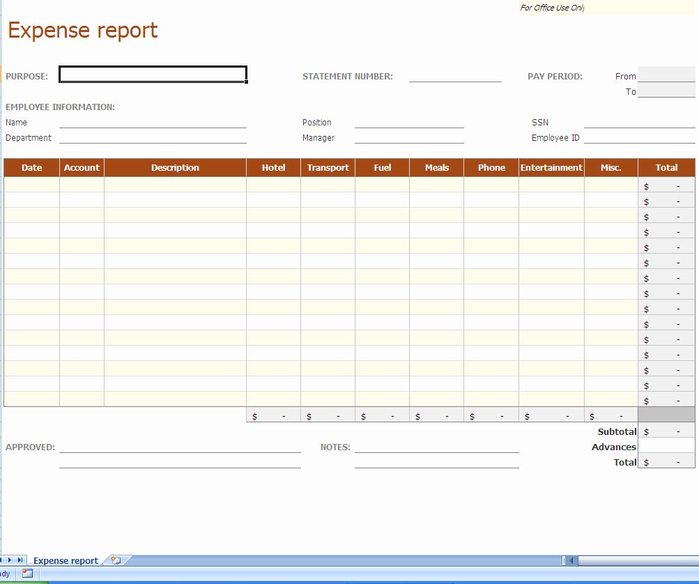 Expenses Sheet In Excel format Unique Expense Report Excel Template