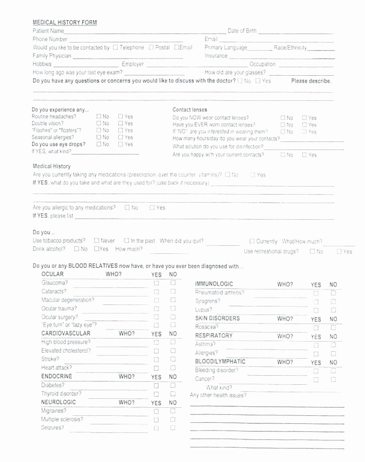 Family Health History form Template Awesome Health History Template