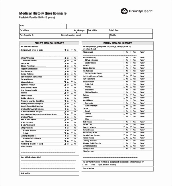 Family Health History form Template Inspirational 21 Sample Medical History forms
