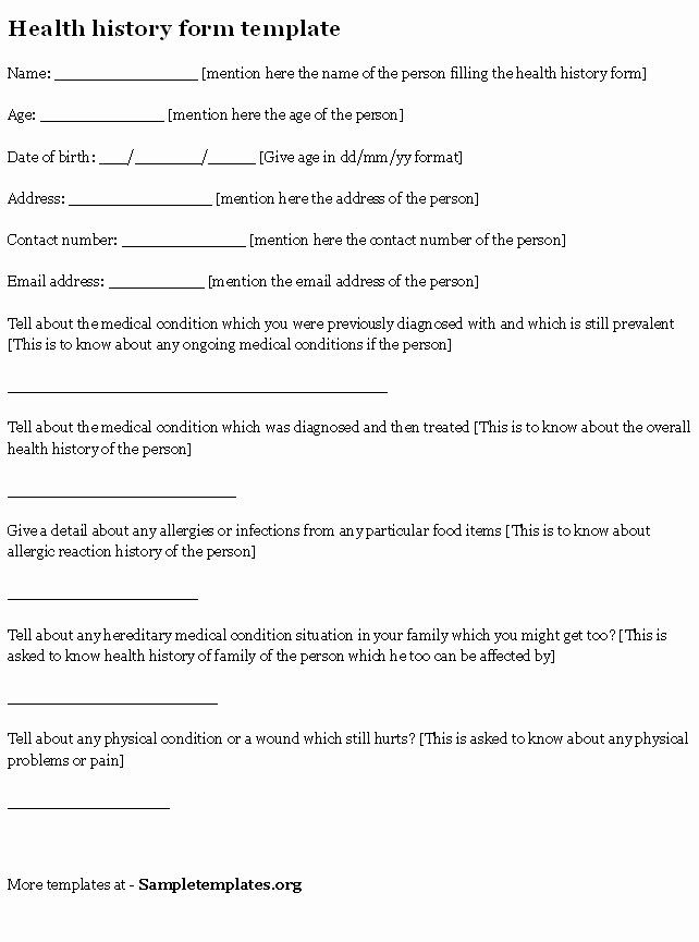 Family Health History form Template Luxury Health History form Sample Of Health History form