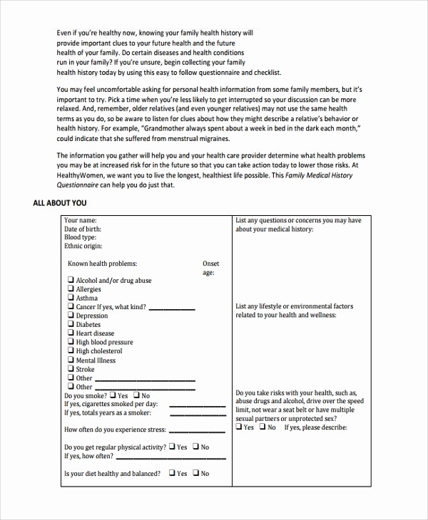 Family Health History form Template New 10 Medical History Templates