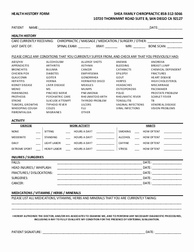 Family Health History form Template Unique New Patient forms