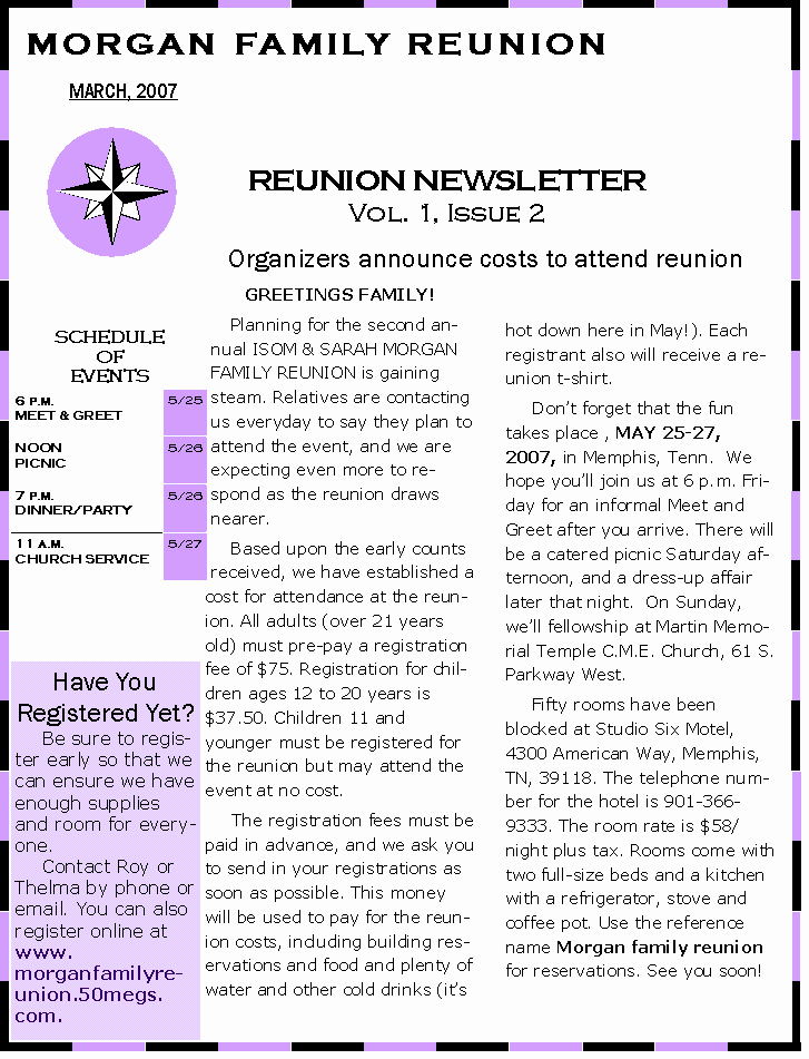 Family Reunion Newsletter Templates Free Awesome Family Reunion Newsletter Template to Pin On