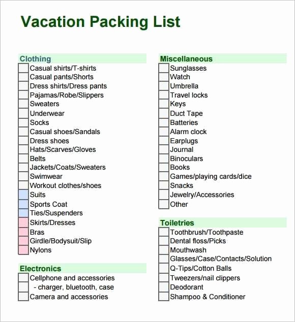 Family Vacation Packing List Template Awesome 6 Packing List Templates Free Sample Templates